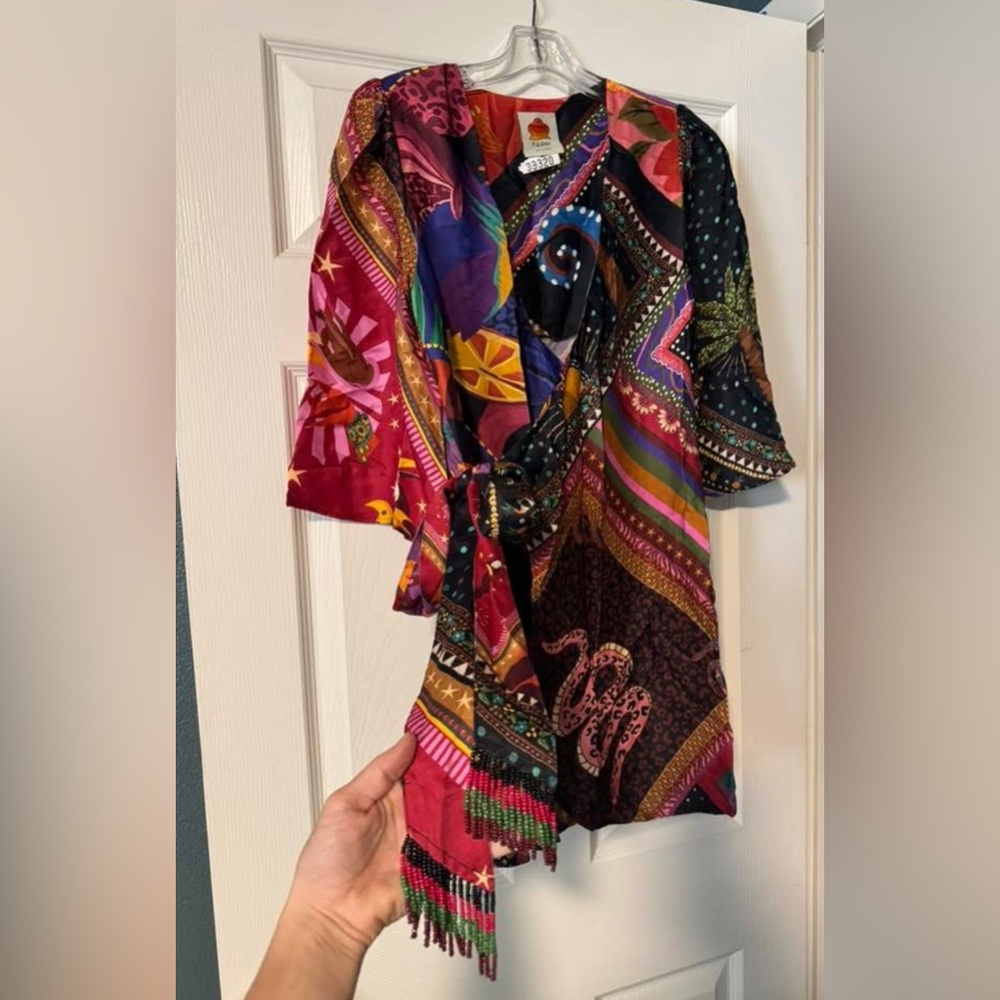 Farm Rio XS Scarves mini wrap dress